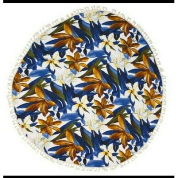 Cents Of Style Tropical Print Fringed Sarong Coverup  Blue - Picture 2 of 4
